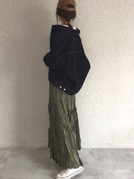 「ワッシャースカート」｜「アイテム（ジャケット/アウター）」を使った、ayaさん（レディース・161cm）の秋コーディネート