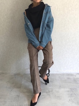 「ノースリーブニット」｜「アイテム（デニムジャケット）」を使った、ayaさん（レディース・161cm）の秋コーディネート