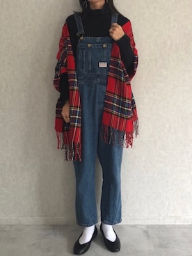 「赤チェック」｜「アイテム（サロペット/オーバーオール）」を使った、ayaさん（レディース・161cm）の秋コーディネート