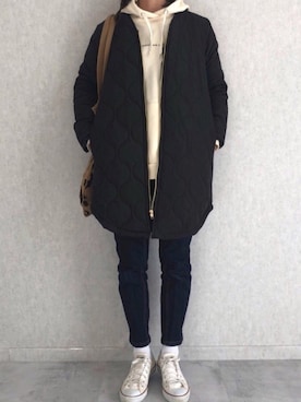 「キルティングコート」｜ayaさん（レディース・161cm）の冬コーディネート