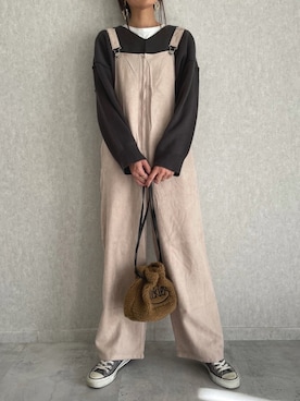 「copine（コピン）のアイテム（サロペット/オーバーオール）」を使った、ayaさん（レディース・161cm）の冬コーディネート