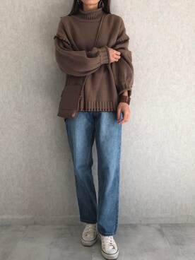 「ゆるニット」｜「アイテム（オールインワン・サロペット）」を使った、ayaさん（レディース・161cm）の冬コーディネート
