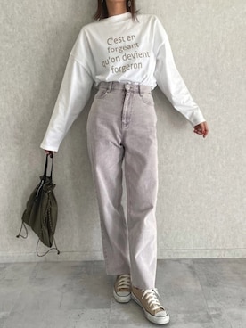 「アイテム（エコバッグ/サブバッグ、グリーン系）」を使った、ayaさん（レディース・161cm）の春コーディネート