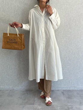 「アイテム（シャツワンピース、ホワイト系）」を使った、ayaさん（レディース・161cm）の春コーディネート