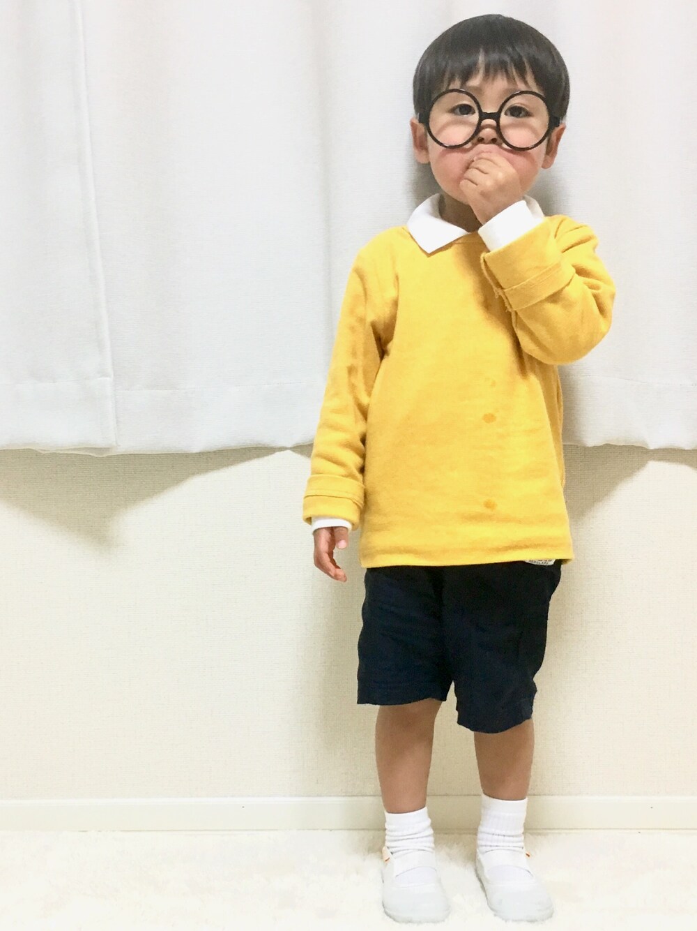 「のび太、wearhalloween2017、ハロウィン、仮装、ﾏﾙﾒｶﾞﾈ、キッズファッション、ダテメガネ」｜「F.O.KIDSのアイテム（その他パンツ、ブルー系）」を使った、soooさん（キッズ・80cm）の秋コーディネートの1枚目の写真