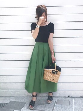 「titivate（ティティベイト）のタイプライタータックフレアスカート（スカート）」を使った、sayu1013さん（レディース・161cm）の夏コーディネート