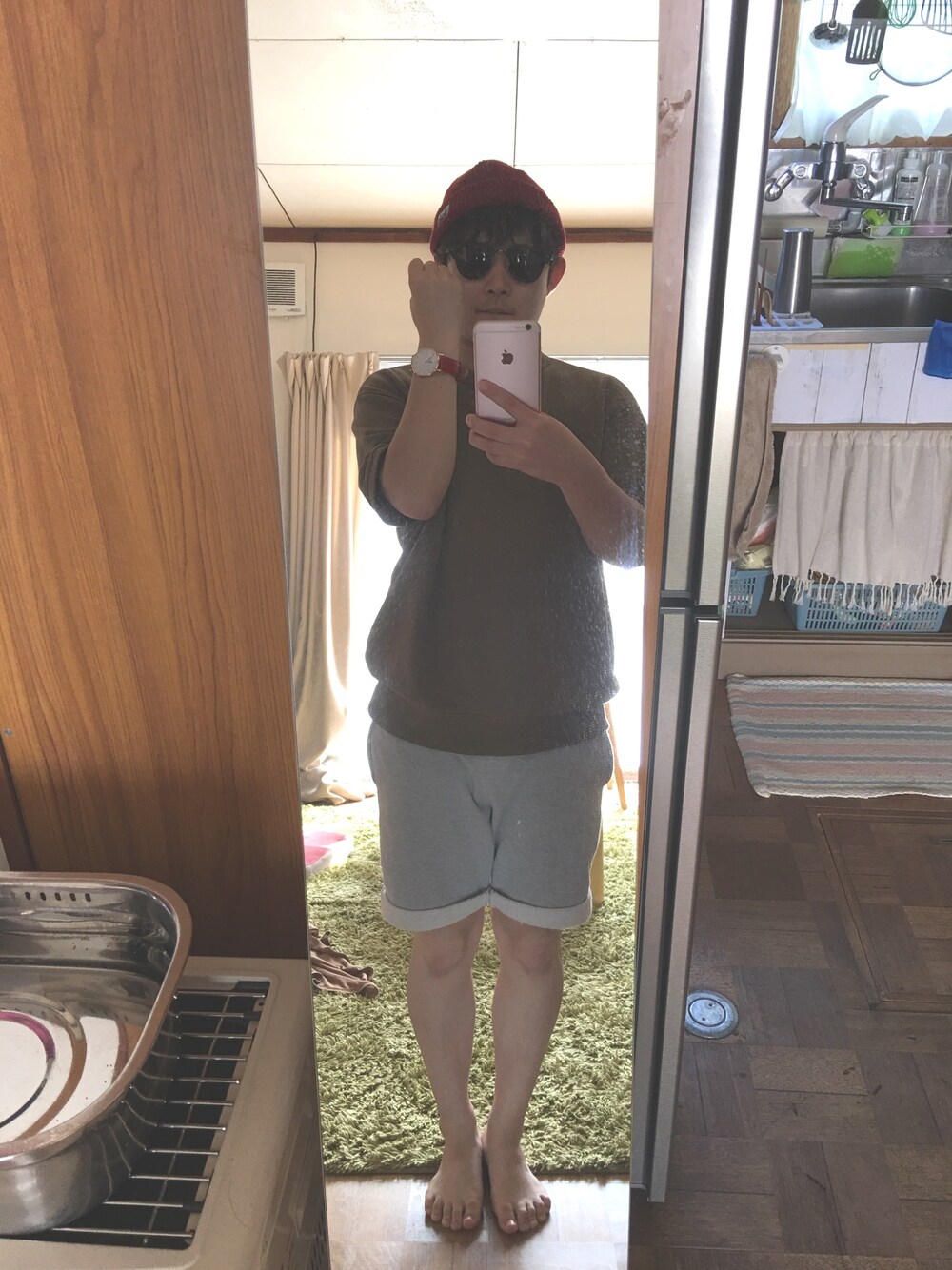 「ラスト夏服」｜「GUのアイテム（その他トップス、ブラウン系）」を使った、ゆちをさん（メンズ・154cm）の秋コーディネートの1枚目の写真