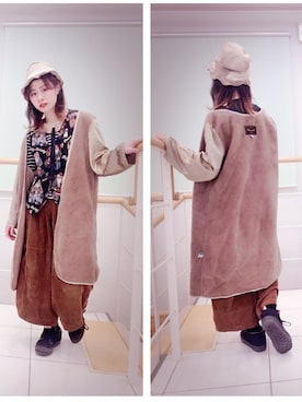 「niko and...（ニコアンド）のコールハギハギニーパンツ」を使った、girlさん（レディース・159cm）の冬コーディネート