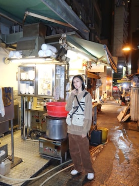 「MountainFeverのアイテム（パーカー、ブラウン系）」を使った、QueenCさん（レディース・177cm）の冬コーディネート