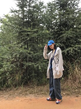 「THE NORTH FACE（ザノースフェイス）のアイテム（キャップ、ブルー系）」を使った、QueenCさん（レディース・177cm）の春コーディネート