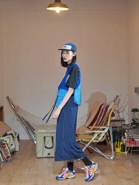 「Engineered Garments（エンジニアードガーメンツ）のアイテム（ベスト、ブルー系）」を使った、QueenCさん（レディース・177cm）の春コーディネート
