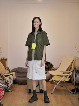「Mountainfeverのアイテム（シャツ/ブラウス、グリーン系）」を使った、QueenCさん（レディース・177cm）の夏コーディネート