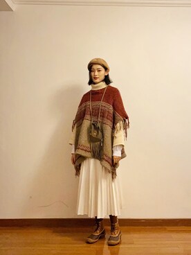 「VINTAGE（ヴィンテージ）のアイテム（ニット/セーター、その他）」を使った、QueenCさん（レディース・177cm）の冬コーディネート