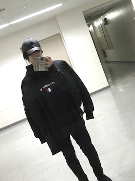 「Alpha Industries（アルファインダストリーズ）のＡＬＰＨＡ　MA-1タイト　２ＷＡＹ仕様（MA-1、ブラック系）」を使った、Sさん（メンズ・180cm）の冬コーディネート