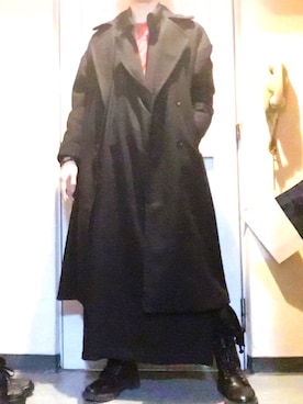 「オールブラック」｜「アイテム（ピーコート）」を使った、Sさん（メンズ・180cm）の冬コーディネート