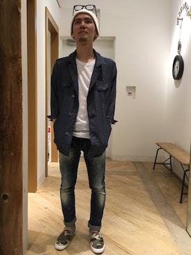 「7分袖」｜「アイテム（ジャケット/アウター）」を使った、イオンモール幕張新都心ハイダウェイさん（メンズ・173cm）の春コーディネート