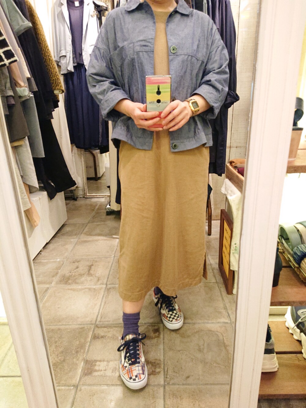 「無印良品のアイテム（スカート、ベージュ系）」を使った、bubimiteさん（レディース・151cm）の春コーディネートの1枚目の写真