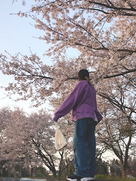 「AMAIL（アマイル）のCandy funny sweet（スウェット、パープル系）」を使った、xamさん（レディース・150cm）の夏コーディネート