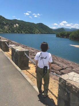 「X-girl（エックスガール）のアイテム（Tシャツ/カットソー、ホワイト系）」を使った、xamさん（レディース・150cm）の夏コーディネート