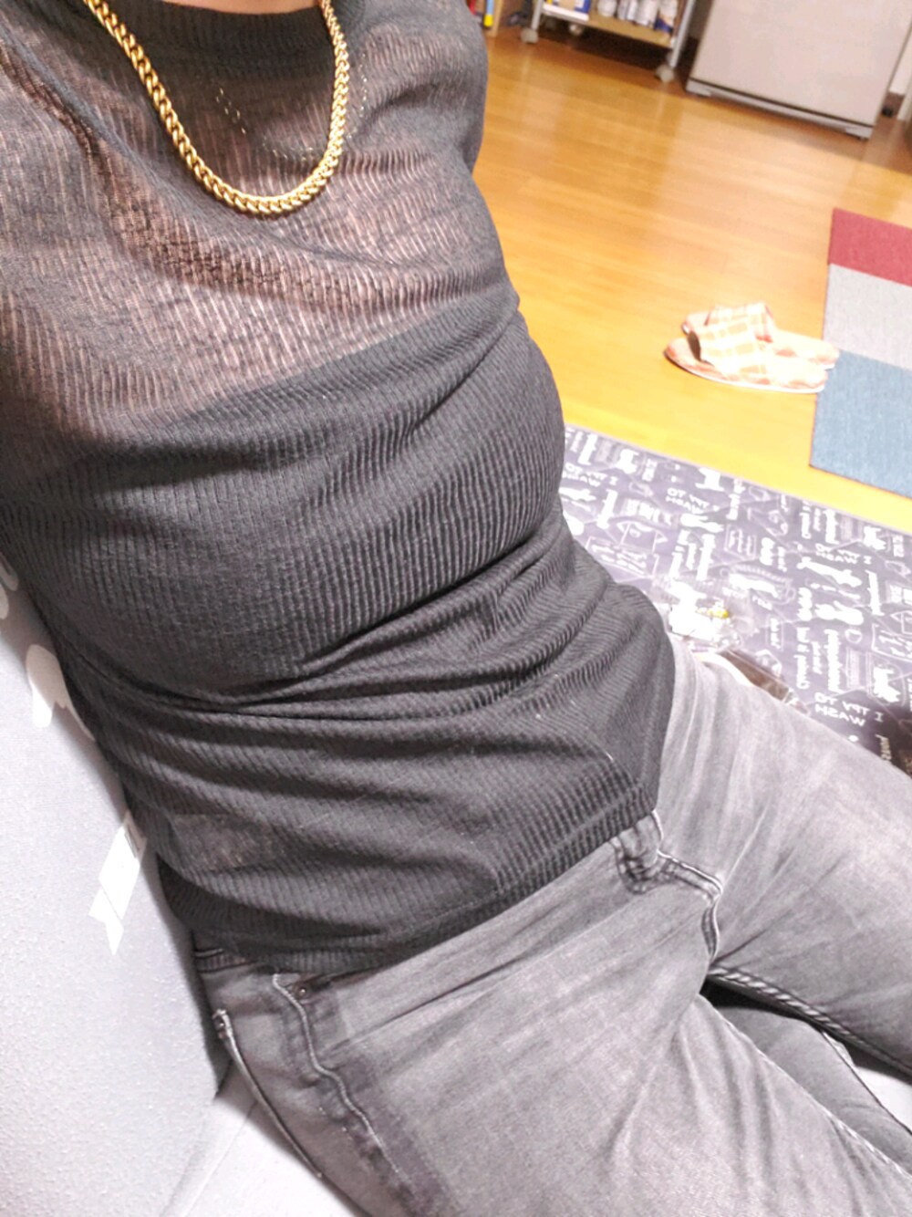「透けコーデ、シンプルコーデ」｜「JEANASISのBASICスケTEE/842801（Tシャツ/カットソー、ブラック系）」を使った、ちぱさん（レディース・160cm）の夏コーディネートの1枚目の写真