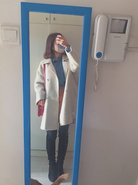 「アイテム（チューブトップ、ブルー系）」を使った、2NXさん（レディース・158cm）の冬コーディネート