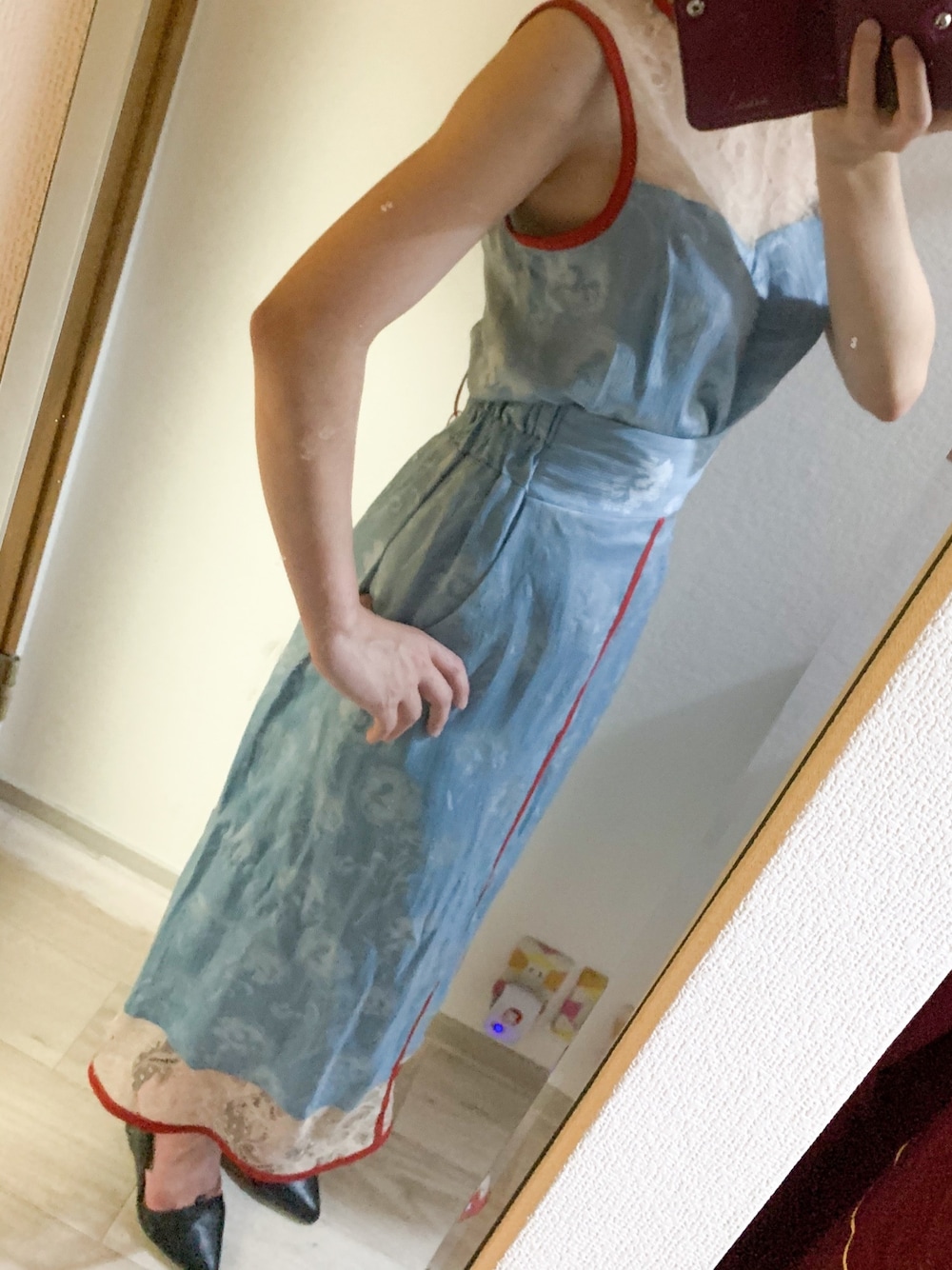 「mamekurogouchi、mame、ootd」｜「mameのアイテム（スカート、ブルー系）」を使った、なこさん（レディース・158cm）の夏コーディネートの1枚目の写真