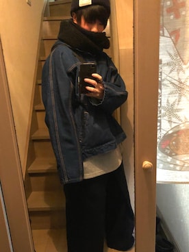 「hatra（ハトラ）のアイテム（パンツ）」を使った、もりんこりったさん（メンズ・155cm）の冬コーディネート