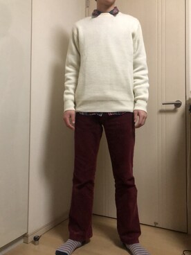 「BACK NUMBER（バックナンバー）のアイテム（ニット/セーター）」を使った、アクセルさん（メンズ・178cm）の冬コーディネート