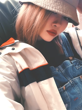 「carhartt」｜「アイテム（ナイロンジャケット）」を使った、iamtooookoさん（レディース・163cm）の冬コーディネート