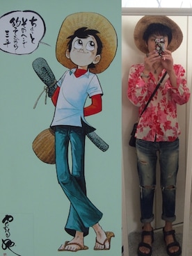 「CABANE de ZUCCa（カバンドズッカ）のアイテム（サンダル）」を使った、藤枝蘭丸さん（メンズ・175cm）の春コーディネート