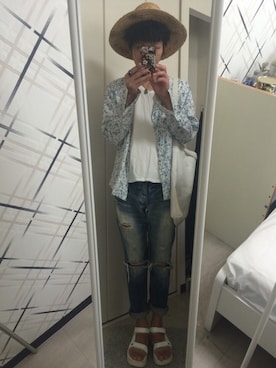 「Rodeo Crowns（ロデオクラウンズ）のアイテム（Tシャツ/カットソー）」を使った、藤枝蘭丸さん（メンズ・175cm）の夏コーディネート