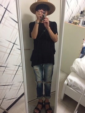 「Rodeo Crowns（ロデオクラウンズ）のアイテム（デニムパンツ）」を使った、藤枝蘭丸さん（メンズ・175cm）の夏コーディネート