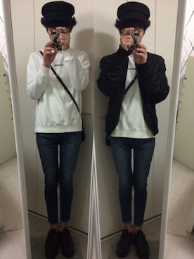 「EMODA（エモダ）のアイテム（ブルゾン）」を使った、藤枝蘭丸さん（メンズ・175cm）の春コーディネート