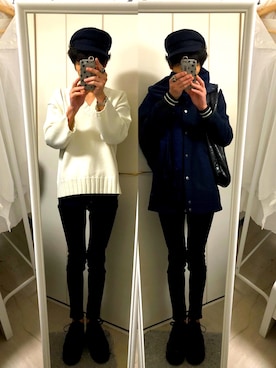 「マリン」｜「アイテム（ハンチング/ベレー帽）」を使った、藤枝蘭丸さん（メンズ・175cm）の冬コーディネート
