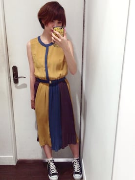 「REDYAZEL（レディアゼル）のアイテム（シャツワンピース）」を使った、RINRI.Mさん（レディース・165cm）の春コーディネート