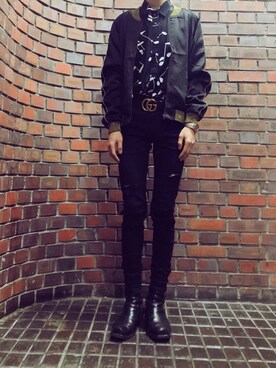 「SAINT LAURENT PARIS（サンローランパリ）のアイテム（ブルゾン）」を使った、Innaさん（メンズ・175cm）の春コーディネート