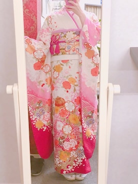「アイテム（浴衣、ゴールド系）」を使った、♡ chihiro ♡さん（レディース・157cm）の冬コーディネート