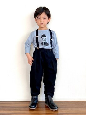 「Bee des Bee（ビーデスビー）のアイテム（パンツ）」を使った、𝗧𝗼𝗻𝗮𓃟𝗡𝗮𝘀𝗵𝗶さん（キッズ・110cm）の冬コーディネート