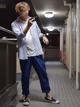 「ジャックパーセル」｜「アイテム（スリッポン）」を使った、ぬぬーしゅさん（メンズ・170cm）の夏コーディネート
