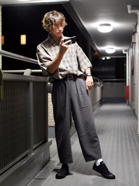 「バスクシャツ」｜「アイテム（スリッポン）」を使った、ぬぬーしゅさん（メンズ・171cm）の夏コーディネート