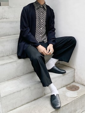 「Yohji Yamamoto（ヨウジヤマモト）のアイテム（テーラードジャケット）」を使った、ぬぬーしゅさん（メンズ・172cm）の春コーディネート
