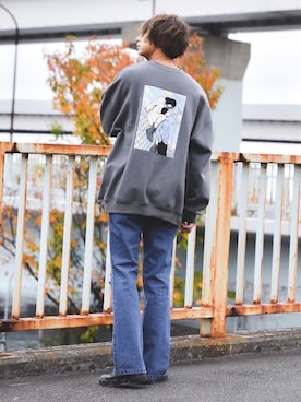 「Adoon plain（アドーンプレーン）のアイテム（スウェット）」を使った、ぬぬーしゅさん（メンズ・172cm）の冬コーディネート