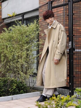 「epnok（エプノック）のアイテム（トレンチコート）」を使った、ぬぬーしゅさん（メンズ・172cm）の春コーディネート