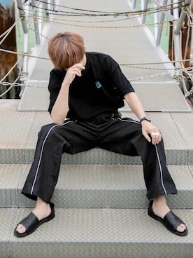 「Adoon plain（アドーンプレーン）のアイテム（デニムパンツ）」を使った、ぬぬーしゅさん（メンズ・172cm）の夏コーディネート