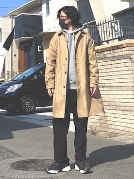 「RAGEBLUE（レイジブルー）のアイテム（ステンカラーコート）」を使った、adgjmさん（メンズ・177cm）の冬コーディネート