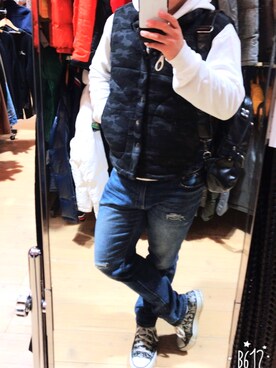 「アイテム（ダウンベスト、その他）」を使った、Kёйиさん（メンズ・158cm）の秋コーディネート