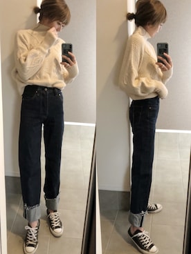 「Levi's（リーバイス）のRIBCAGE ストレート アンクル LUCK OF THE DRAW（デニムパンツ）」を使った、sayakaさん（レディース・166cm）の冬コーディネート