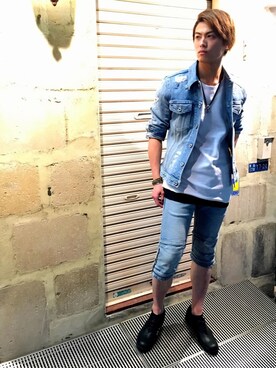 「ISAMU KATAYAMA BACKLASH（イサムカタヤマバックラッシュ）のアイテム（その他シューズ）」を使った、輝さん（メンズ・173cm）の春コーディネート