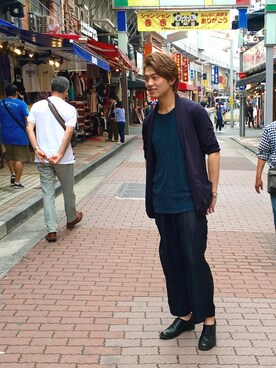 「ISAMU KATAYAMA BACKLASH（イサムカタヤマバックラッシュ）のアイテム（ローファー）」を使った、輝さん（メンズ・173cm）の夏コーディネート