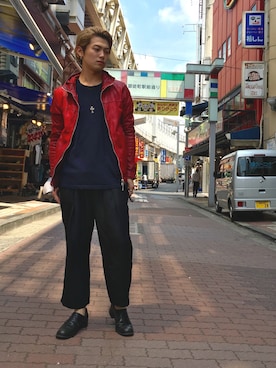 「ISAMU KATAYAMA BACKLASH（イサムカタヤマバックラッシュ）のアイテム（ローファー）」を使った、輝さん（メンズ・173cm）の夏コーディネート
